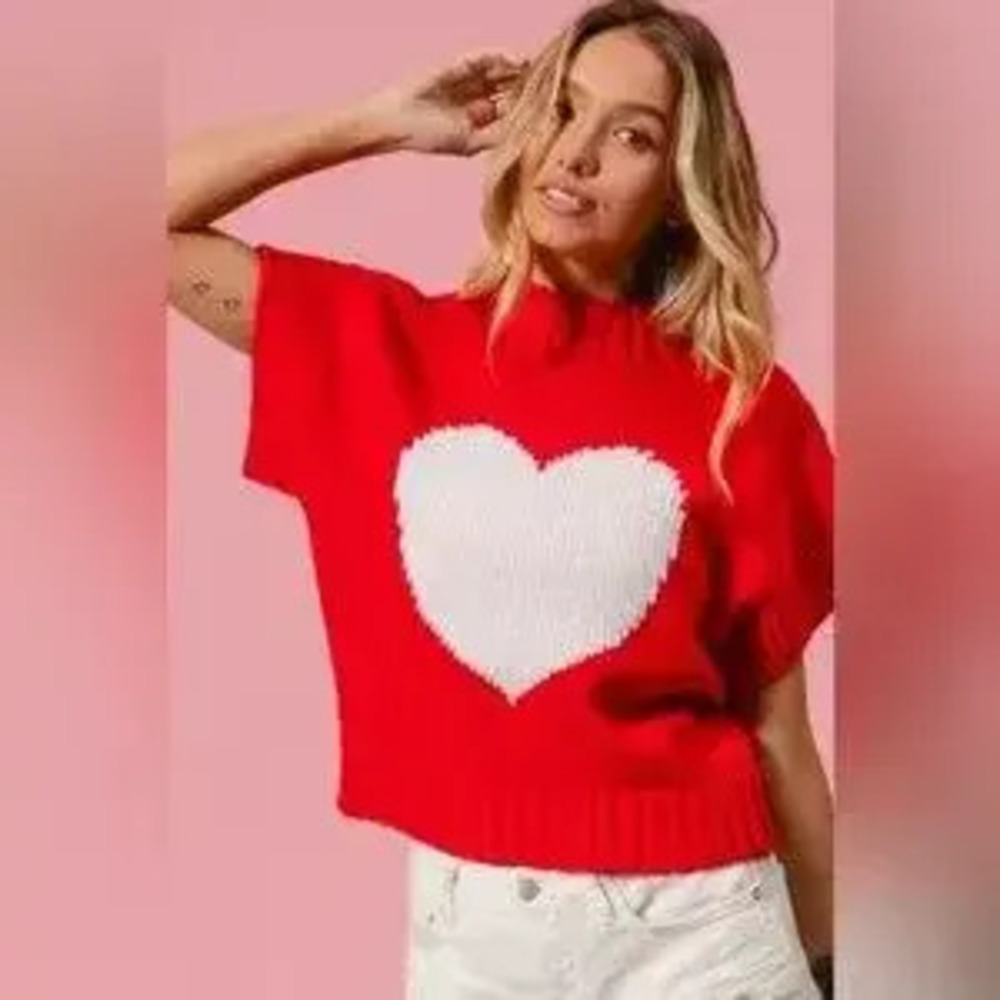 BiBi Rib Banded Heart Pattern Valentines Sweater - Picture 2 of 9